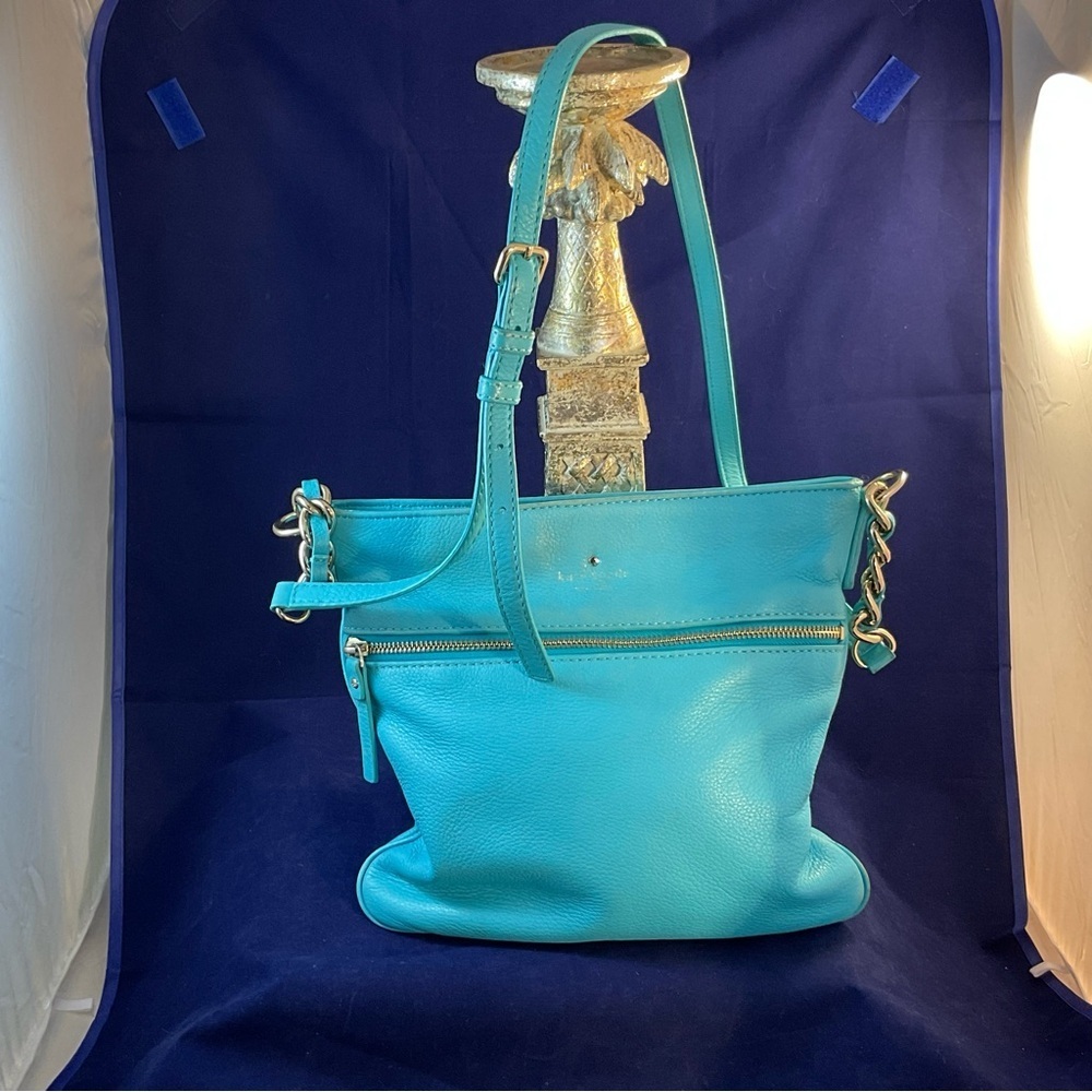 Kate Spade Butter Soft Turquoise Pebble Leather Crossbody Bag Silver Accents - Picture 7 of 14